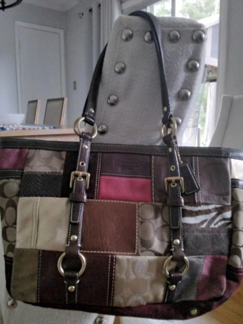 Coach Patchwork Satchel in Brown, Burgundy,Gold, Fuschia and Zebra